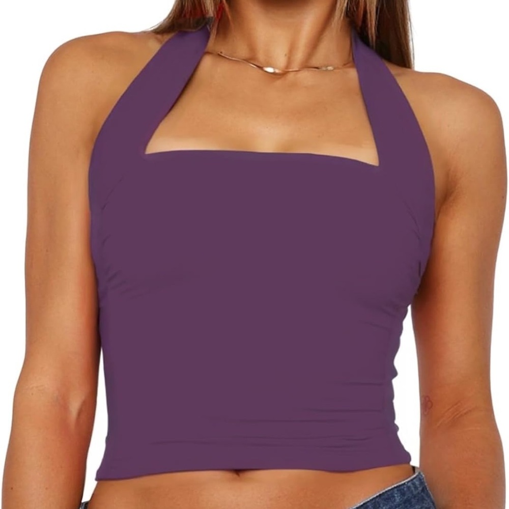 Women Halter Neck Backless Crop Top Sleeveless Tank Top Open Back Slim Fit Tops